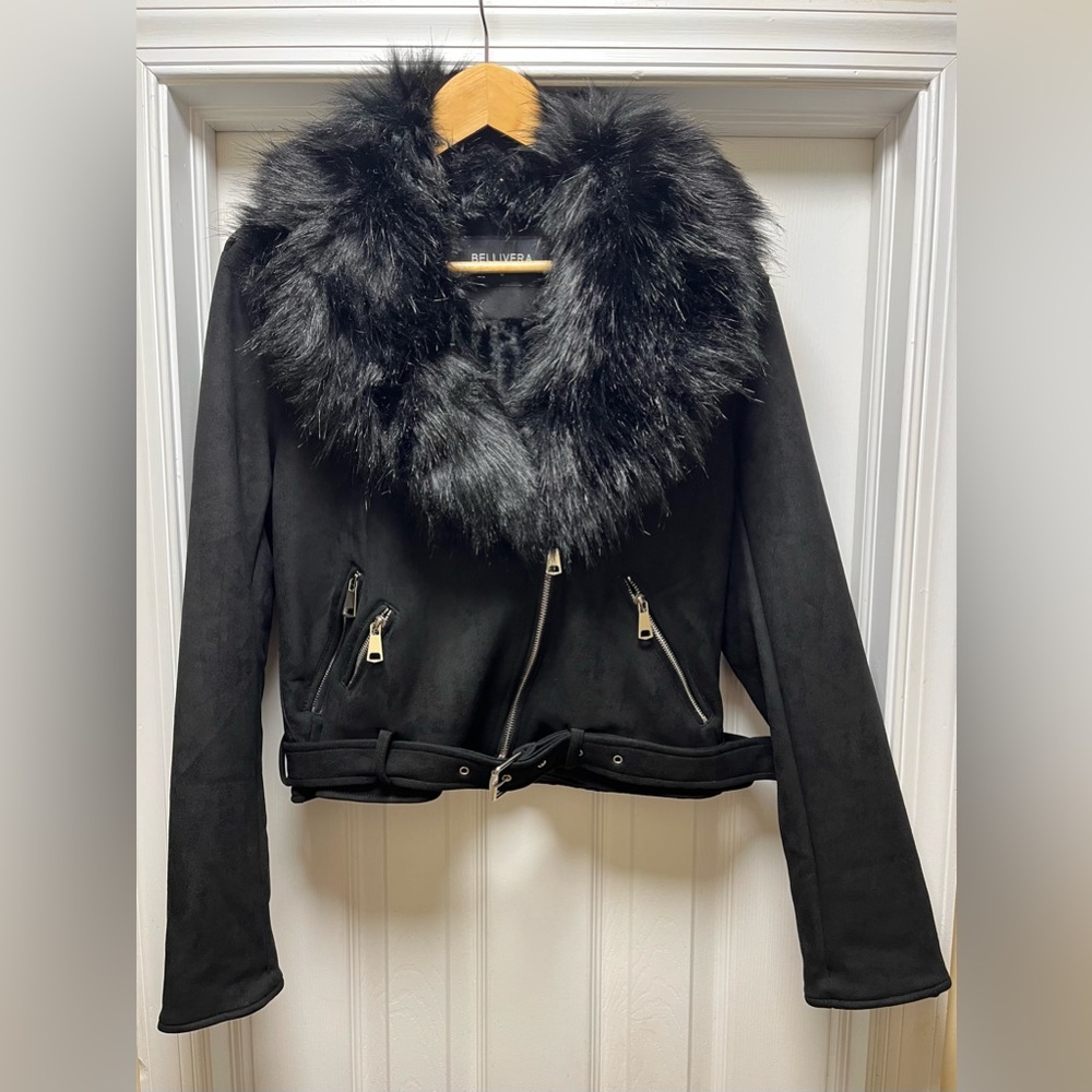 2 Coats in 1-Bellivera Black Faux Suede Coat, Size Medium EXCELLENT CONDITION